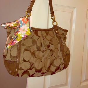 Coach bag with floral scarf